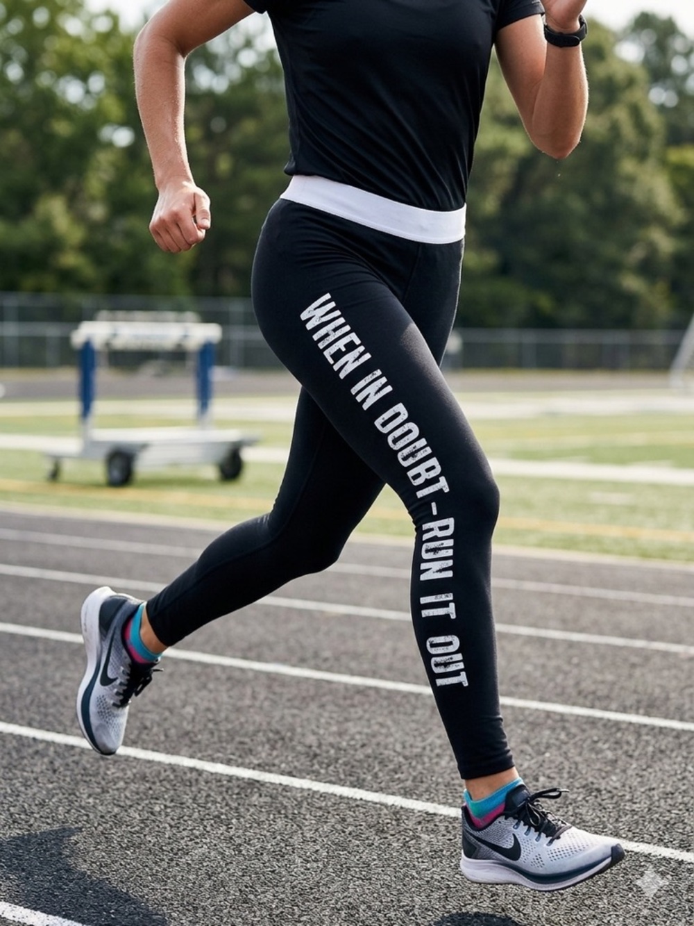 Black Athletic Leggings with White Side Slogan